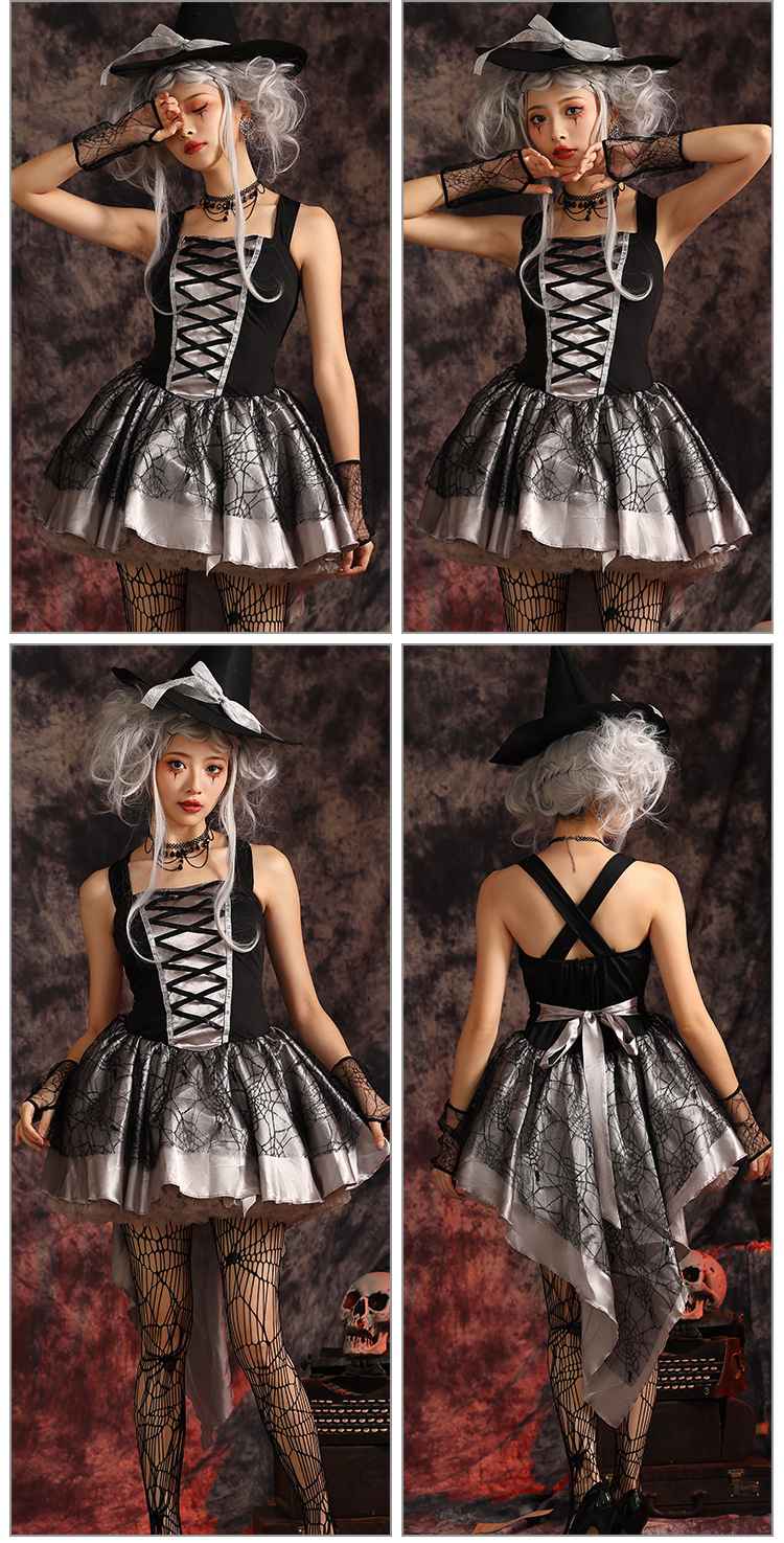 Multicolored witch mini skirt, sexy lace-up witch dress, Halloween party adult cosplay, witch costume.
