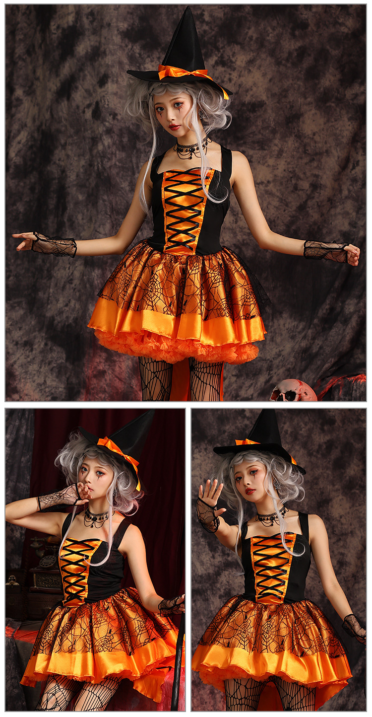Multicolored witch mini skirt, sexy lace-up witch dress, Halloween party adult cosplay, witch costume.
