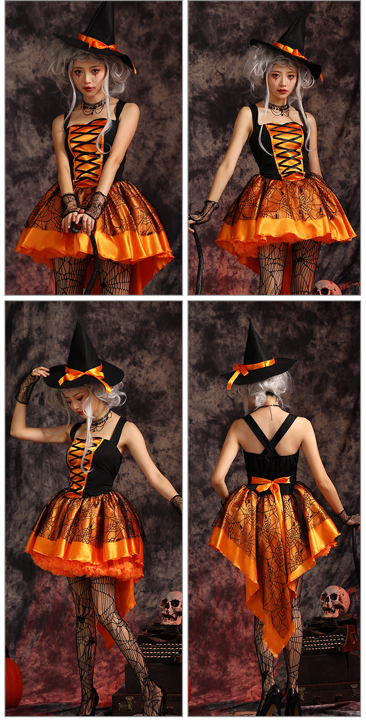 Multicolored witch mini skirt, sexy lace-up witch dress, Halloween party adult cosplay, witch costume.