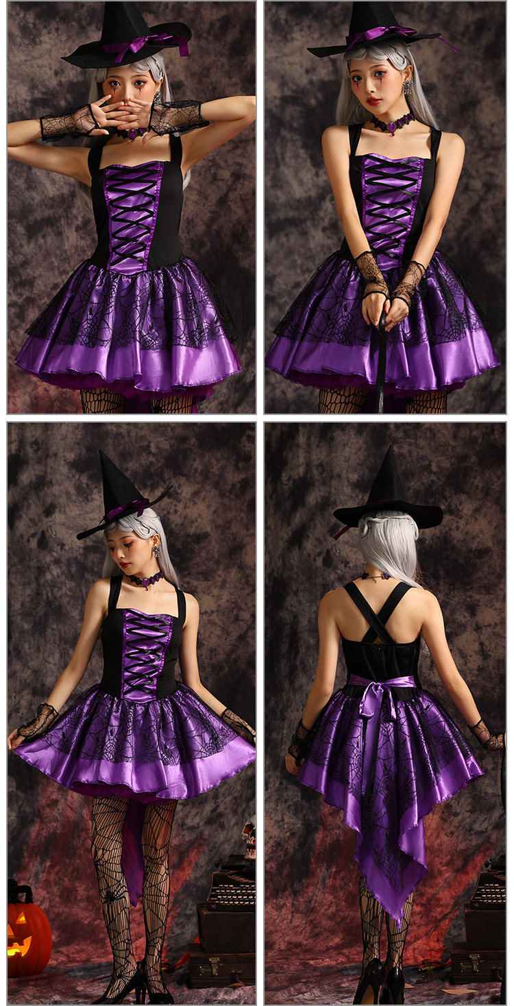 Multicolored witch mini skirt, sexy lace-up witch dress, Halloween party adult cosplay, witch costume.