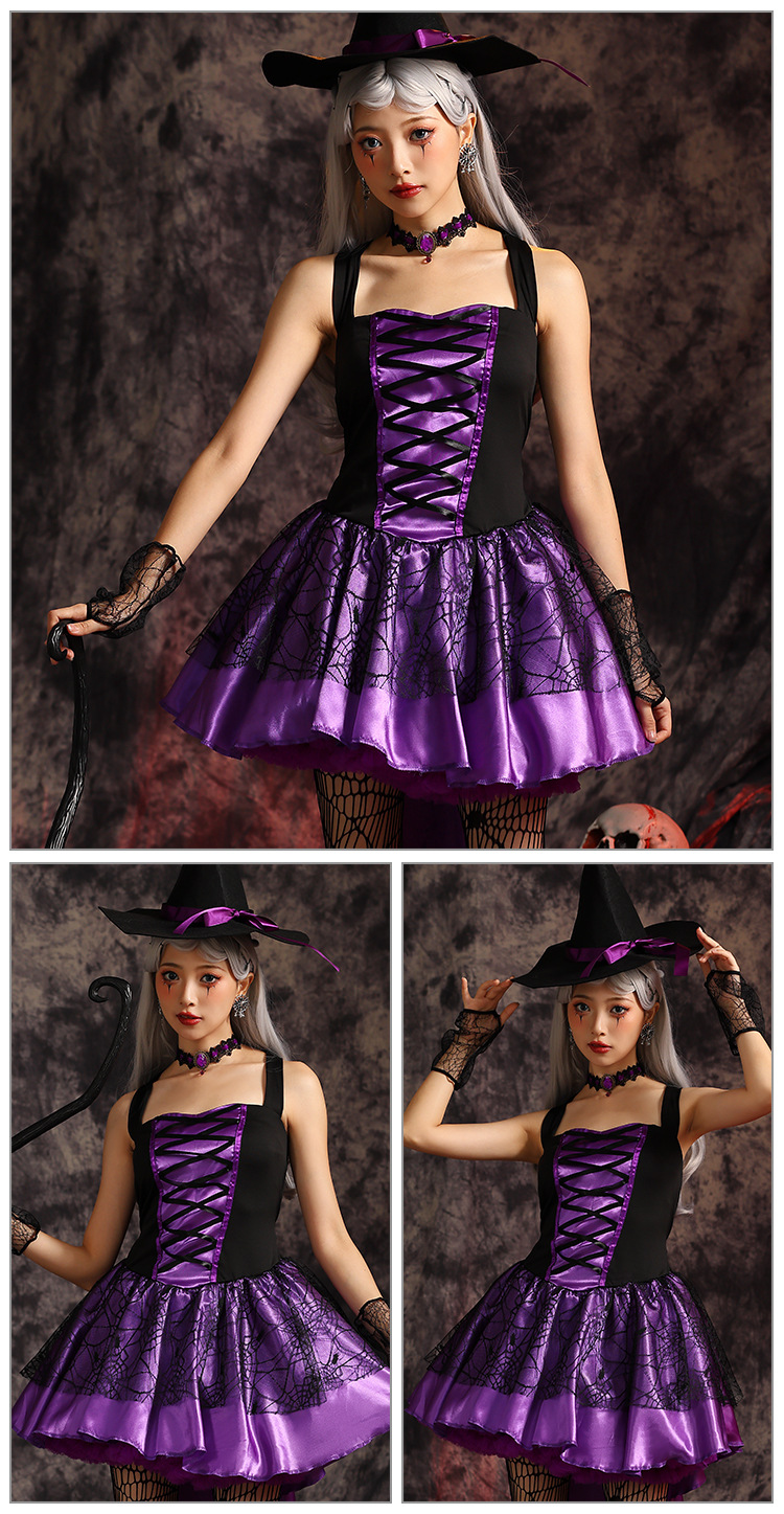 Multicolored witch mini skirt, sexy lace-up witch dress, Halloween party adult cosplay, witch costume.