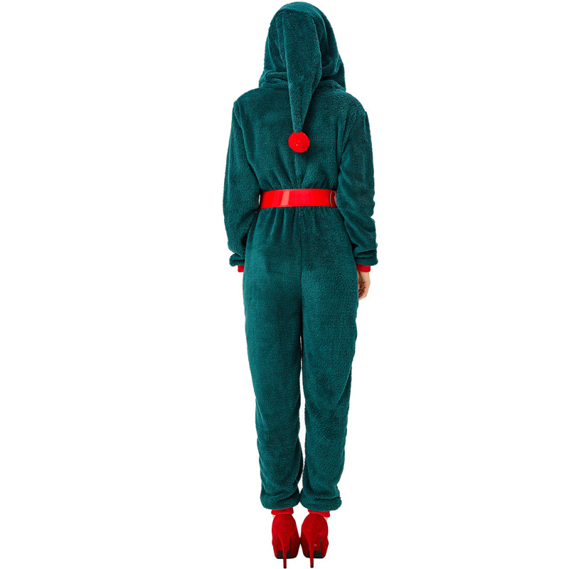 Christmas Costume Adult Female Cosplay Outfit Dark Green Santa Claus Home Bodysuit