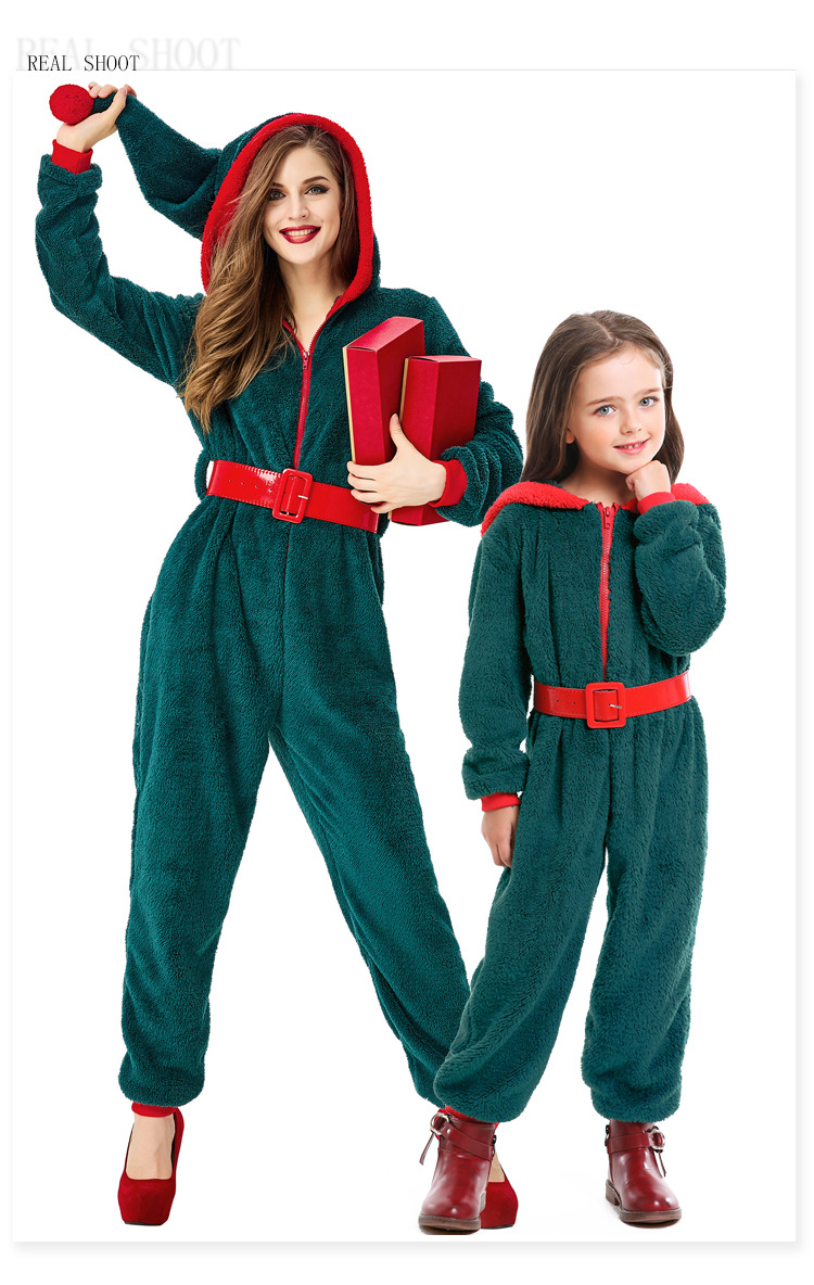 Christmas Costume Adult Female Cosplay Outfit Dark Green Santa Claus Home Bodysuit