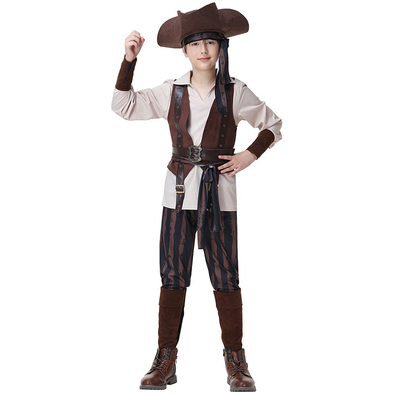 Captain Jack Sparrow Pirate Costume for Adults and Children - Halloween Caribbean Pirate Family Stage Performance Costume