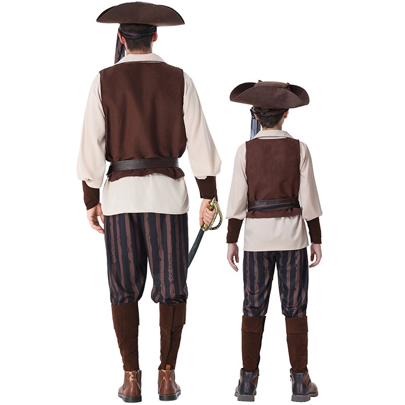Captain Jack Sparrow Pirate Costume for Adults and Children - Halloween Caribbean Pirate Family Stage Performance Costume