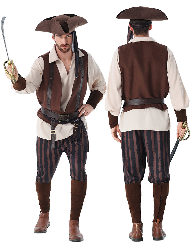 Captain Jack Sparrow Pirate Costume for Adults and Children - Halloween Caribbean Pirate Family Stage Performance Costume