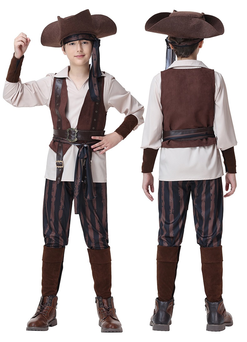 Captain Jack Sparrow Pirate Costume for Adults and Children - Halloween Caribbean Pirate Family Stage Performance Costume