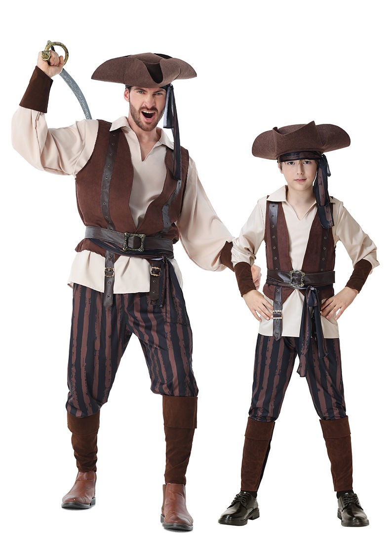 Captain Jack Sparrow Pirate Costume for Adults and Children - Halloween Caribbean Pirate Family Stage Performance Costume