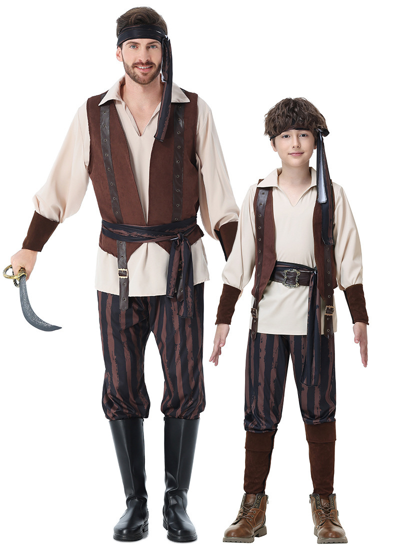 Captain Jack Sparrow Pirate Costume for Adults and Children - Halloween Caribbean Pirate Family Stage Performance Costume