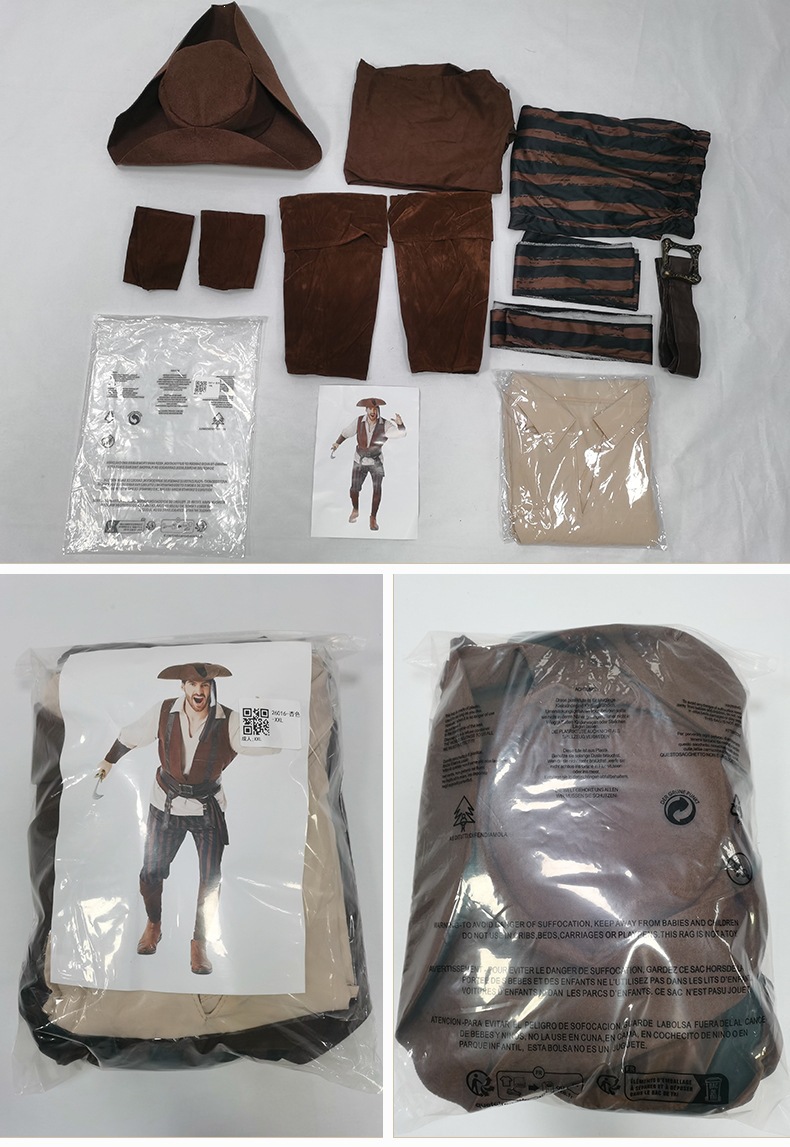 Captain Jack Sparrow Pirate Costume for Adults and Children - Halloween Caribbean Pirate Family Stage Performance Costume