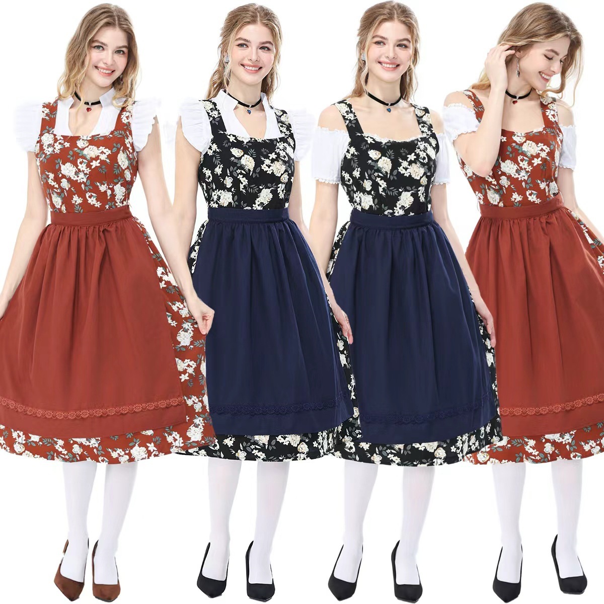 Bavarian traditional beer festival maid dress floral Dirndl dress winery party performance costume