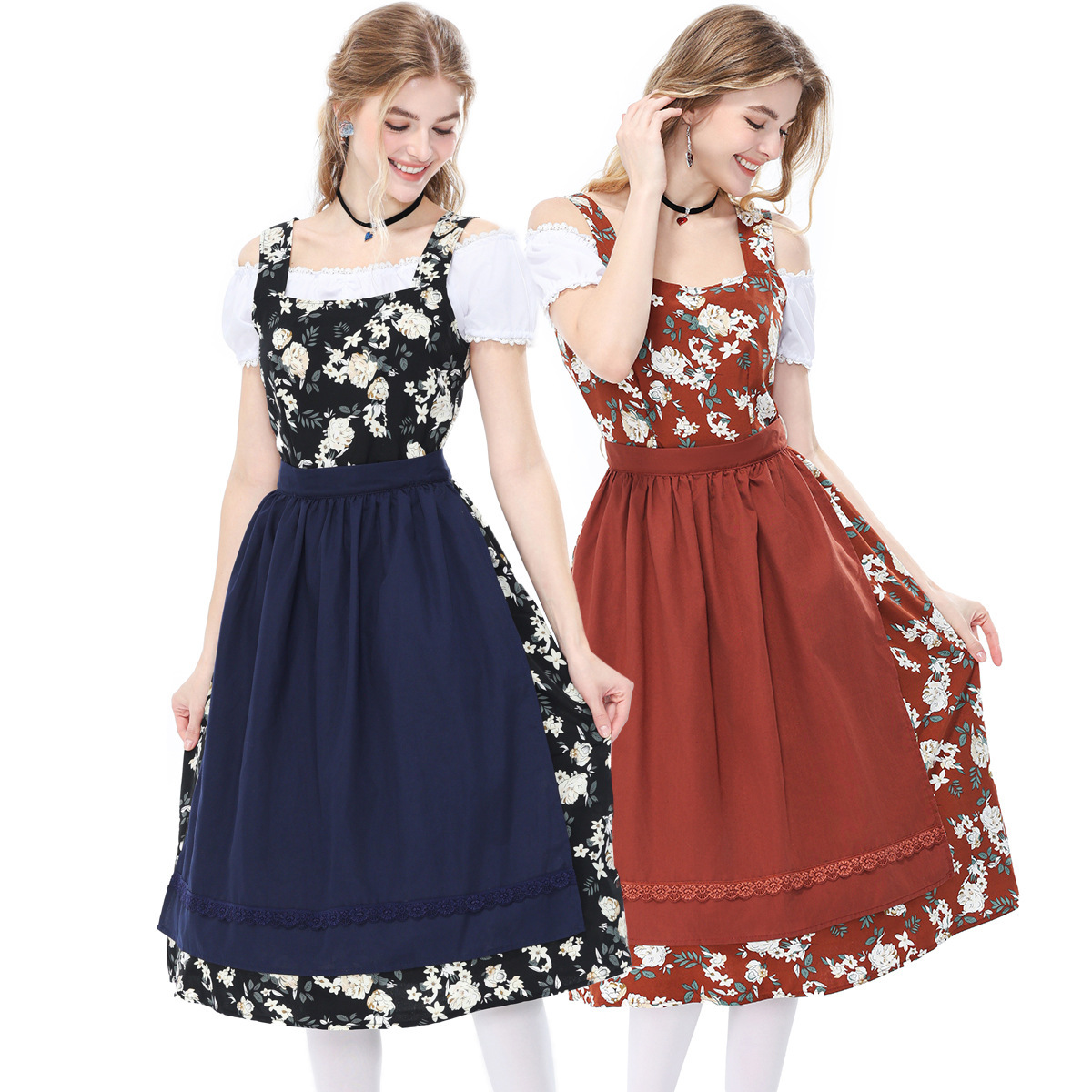 Bavarian traditional beer festival maid dress floral Dirndl dress winery party performance costume