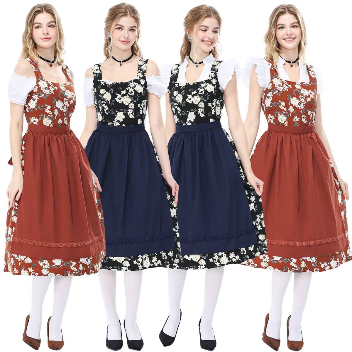 Bavarian traditional beer festival maid dress floral Dirndl dress winery party performance costume