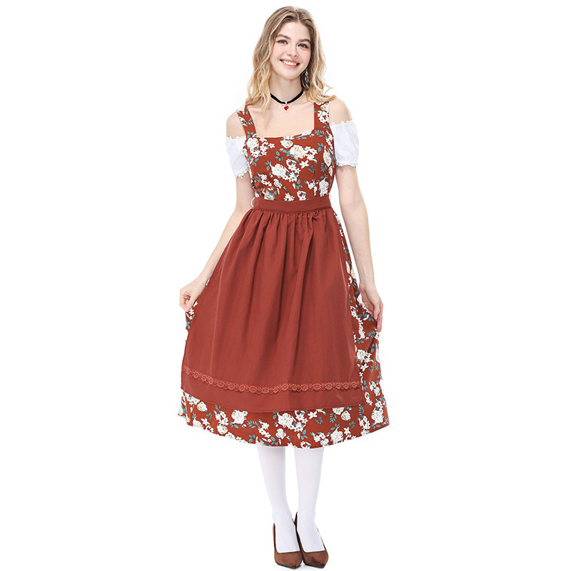 Bavarian traditional beer festival maid dress floral Dirndl dress winery party performance costume
