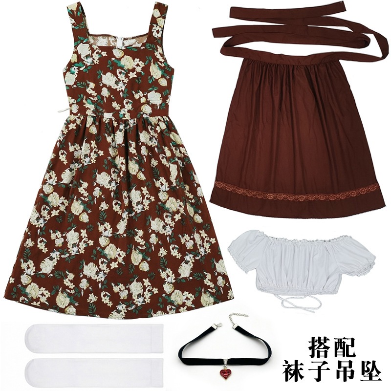 Bavarian traditional beer festival maid dress floral Dirndl dress winery party performance costume