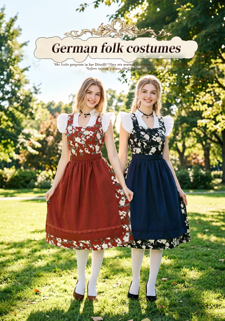 Bavarian traditional beer festival maid dress floral Dirndl dress winery party performance costume