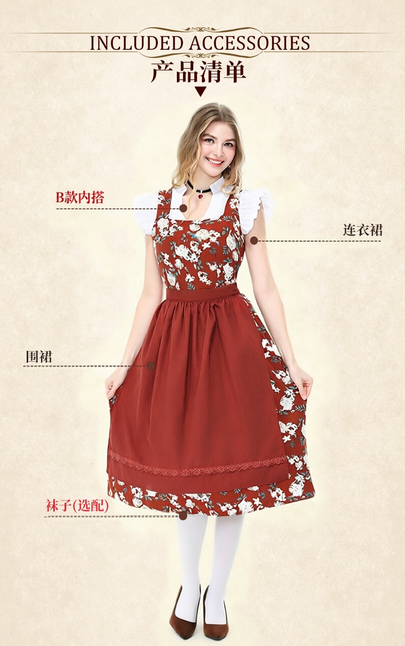 Bavarian traditional beer festival maid dress floral Dirndl dress winery party performance costume