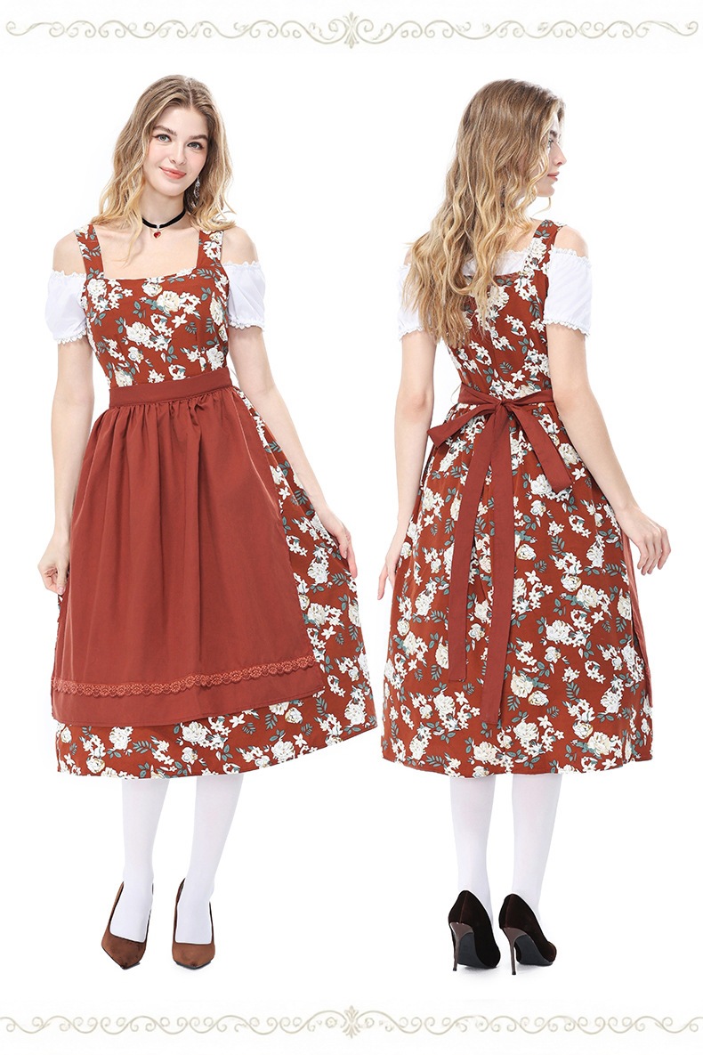 Bavarian traditional beer festival maid dress floral Dirndl dress winery party performance costume