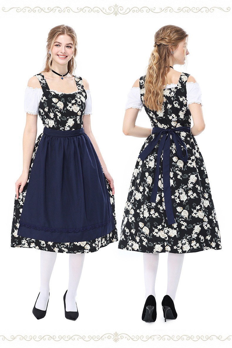 Bavarian traditional beer festival maid dress floral Dirndl dress winery party performance costume