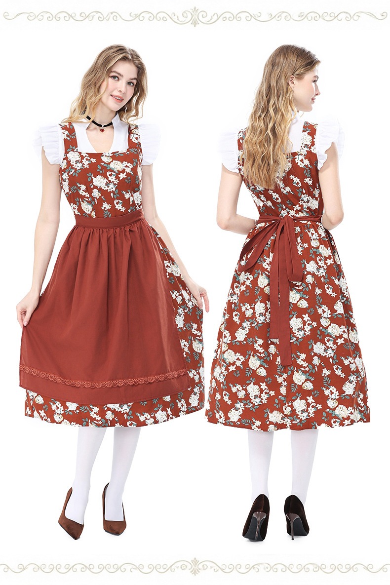 Bavarian traditional beer festival maid dress floral Dirndl dress winery party performance costume