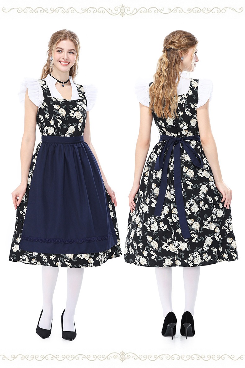 Bavarian traditional beer festival maid dress floral Dirndl dress winery party performance costume