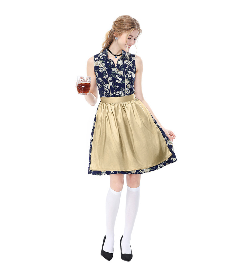 German Oktoberfest Retro Floral Sleeveless Dirndl Dress, Bavarian National Party Stage Performance Costume
