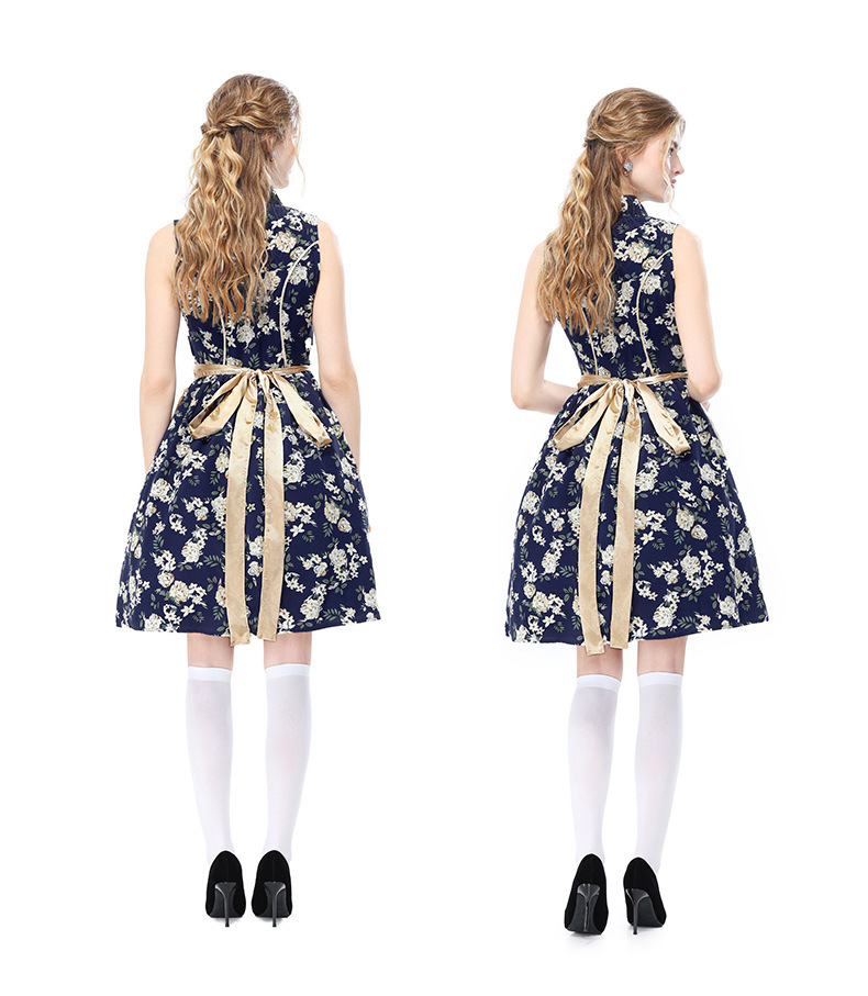 German Oktoberfest Retro Floral Sleeveless Dirndl Dress, Bavarian National Party Stage Performance Costume