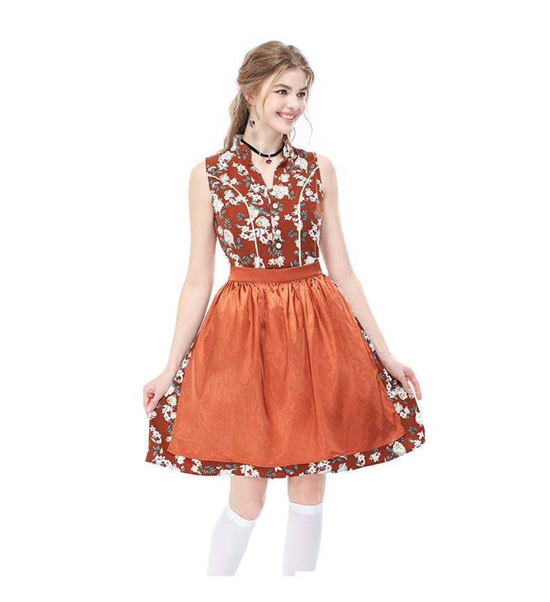 German Oktoberfest Retro Floral Sleeveless Dirndl Dress, Bavarian National Party Stage Performance Costume
