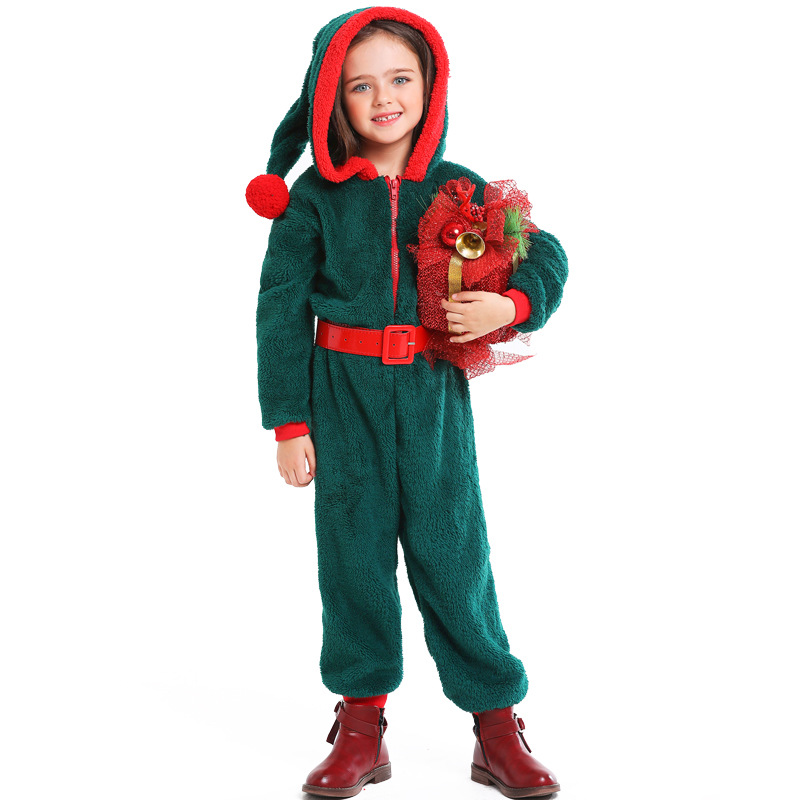 Coral fleece children's dark green parent-child Christmas costume, Halloween cosplay, Christmas tree children's clothing, performance costume