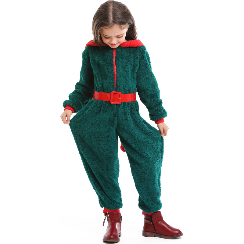 Coral fleece children's dark green parent-child Christmas costume, Halloween cosplay, Christmas tree children's clothing, performance costume