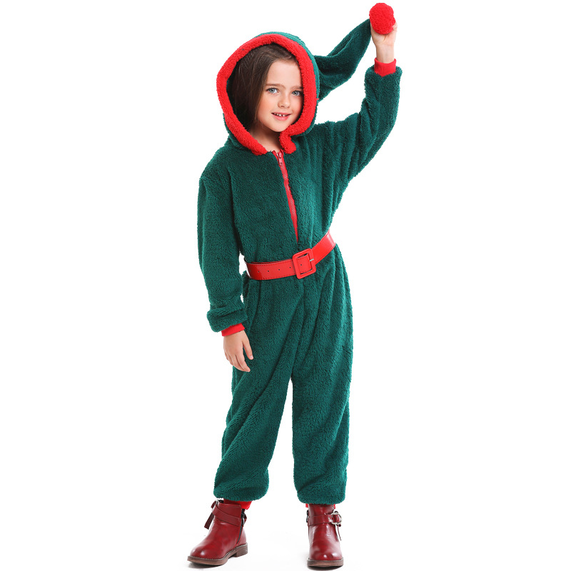 Coral fleece children's dark green parent-child Christmas costume, Halloween cosplay, Christmas tree children's clothing, performance costume