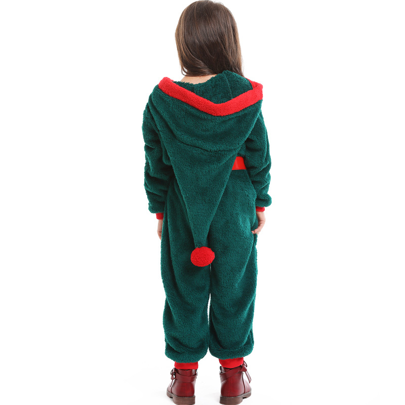 Coral fleece children's dark green parent-child Christmas costume, Halloween cosplay, Christmas tree children's clothing, performance costume