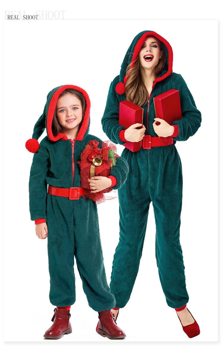 Coral fleece children's dark green parent-child Christmas costume, Halloween cosplay, Christmas tree children's clothing, performance costume
