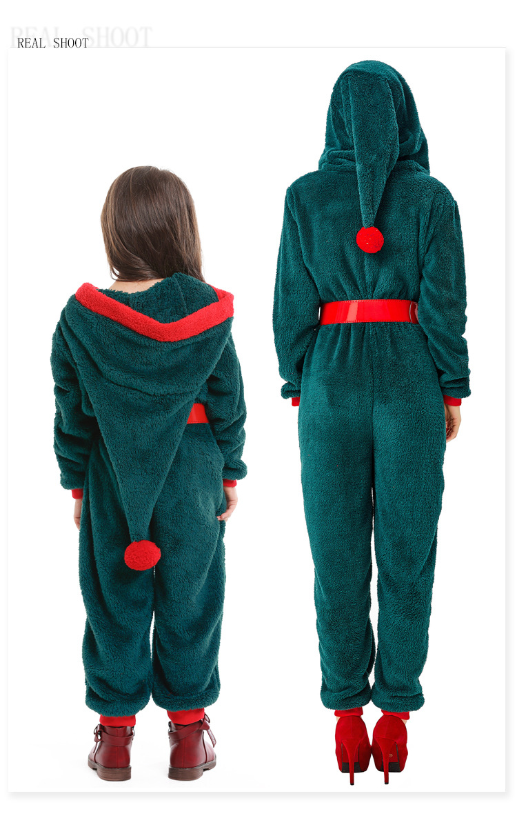 Coral fleece children's dark green parent-child Christmas costume, Halloween cosplay, Christmas tree children's clothing, performance costume