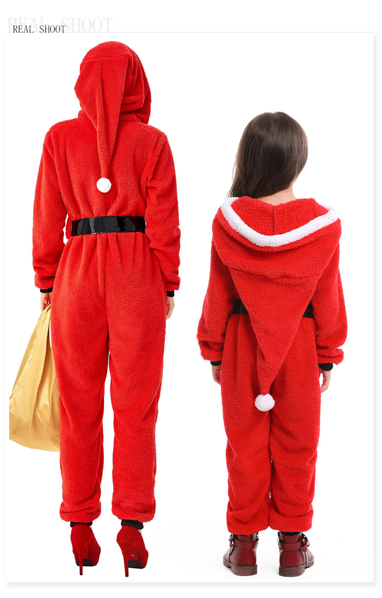 Women's Santa Claus Onesie Pajamas Plush Hooded Christmas Costume Set Holiday Party Role-Playing Costume