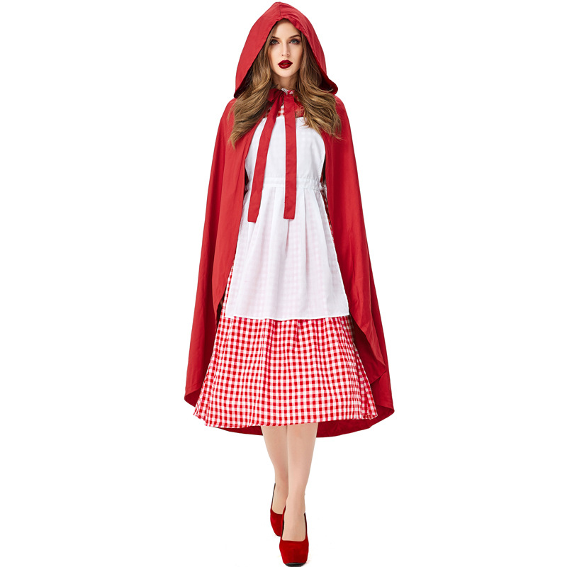 Halloween costume for adults, red plaid, cosplay of Little Red Riding Hood, The Big Bad Wolf, fairy tale character costume.