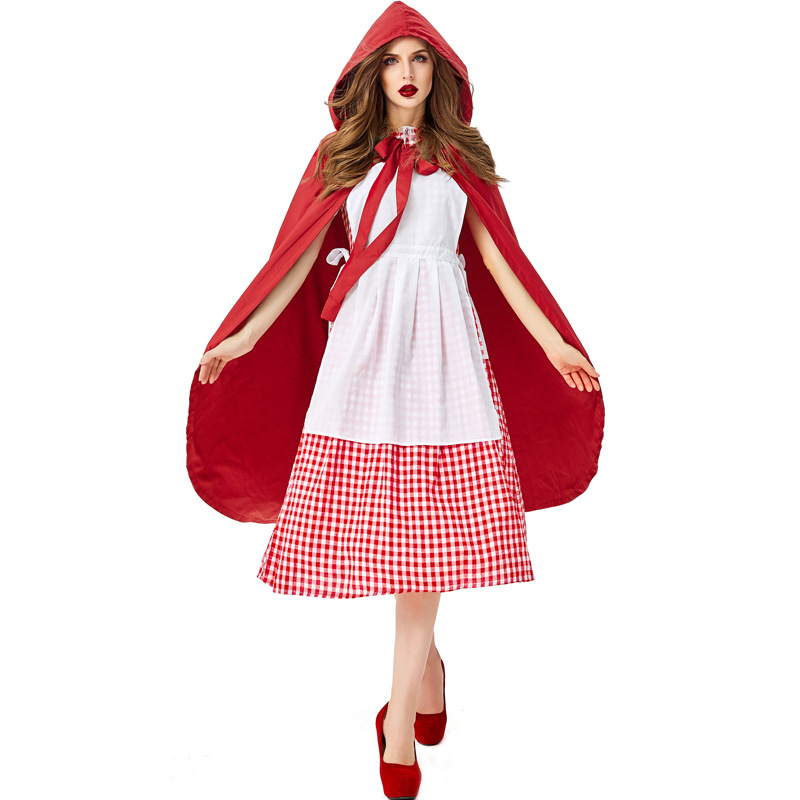 Halloween costume for adults, red plaid, cosplay of Little Red Riding Hood, The Big Bad Wolf, fairy tale character costume.