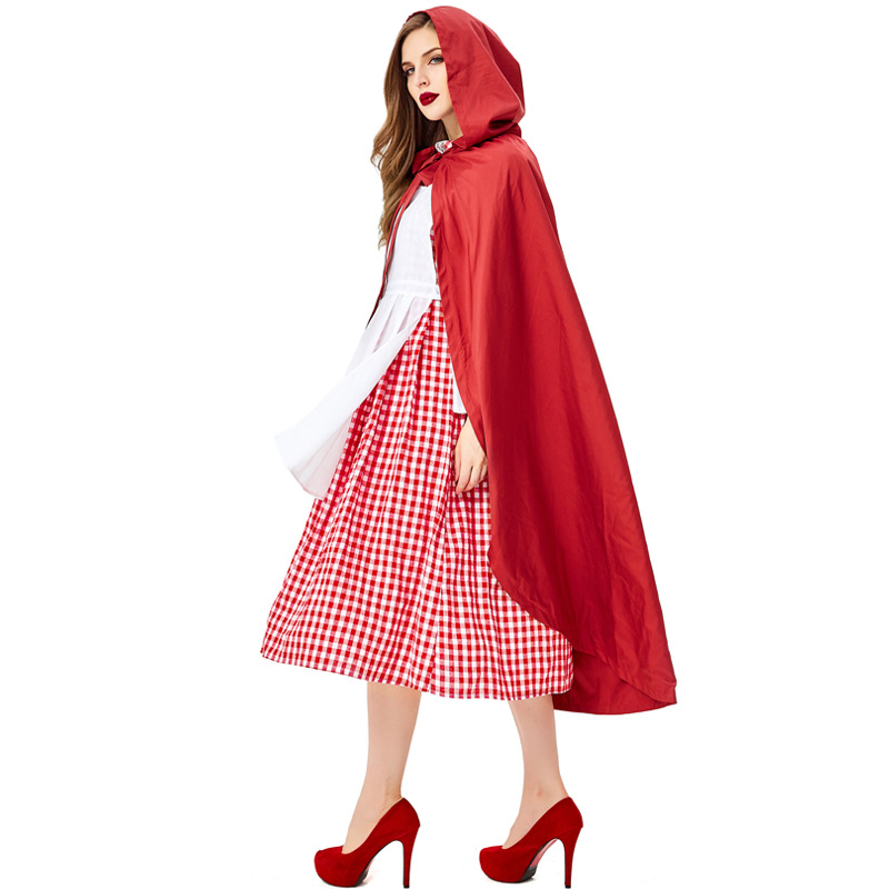 Halloween costume for adults, red plaid, cosplay of Little Red Riding Hood, The Big Bad Wolf, fairy tale character costume.