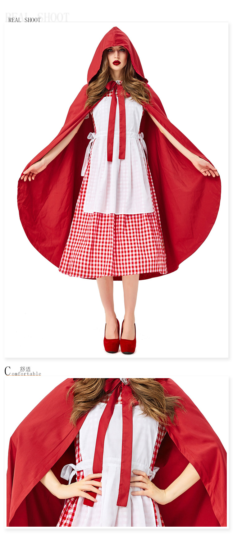 Halloween costume for adults, red plaid, cosplay of Little Red Riding Hood, The Big Bad Wolf, fairy tale character costume.