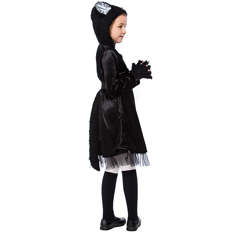 Cute little black cat costume for girls, perfect for kindergarten stage parties and animal performances.