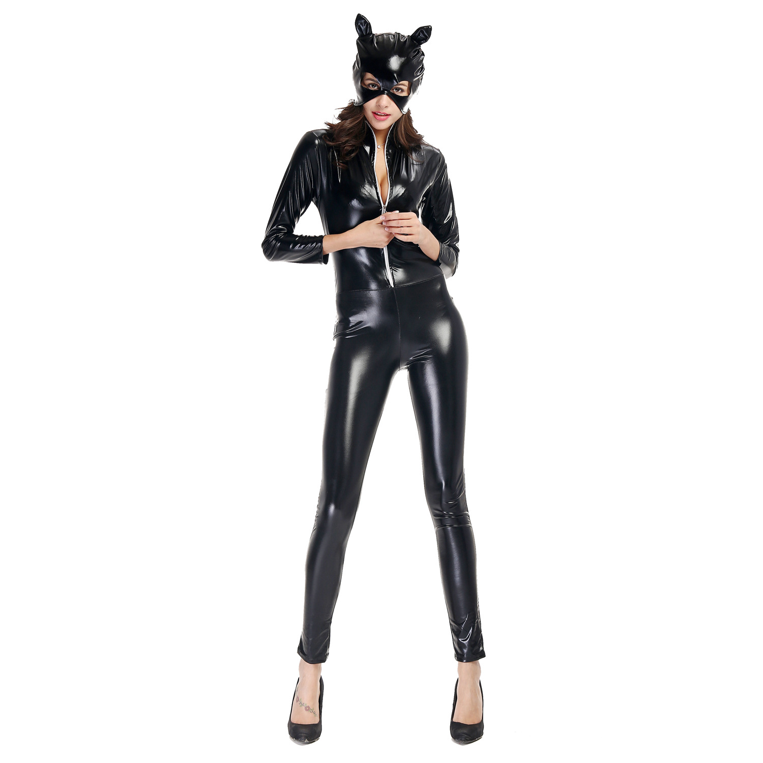Club uniform patent leather catwoman unisex motorcycle outfit Halloween party costume lingerie set