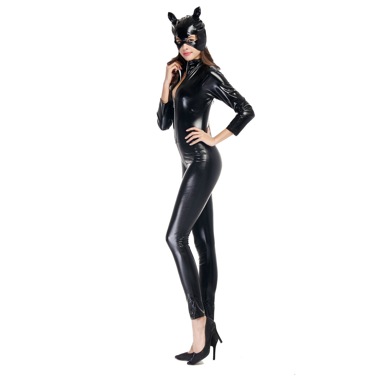 Club uniform patent leather catwoman unisex motorcycle outfit Halloween party costume lingerie set