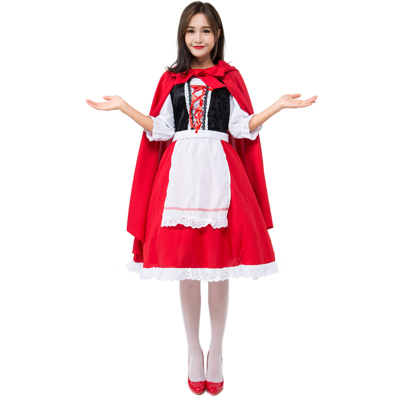 Halloween Little Red Riding Hood cosplay costume, red maid outfit, fairy tale adult stage play costume