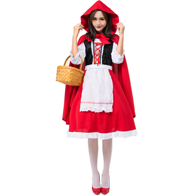 Halloween Little Red Riding Hood cosplay costume, red maid outfit, fairy tale adult stage play costume