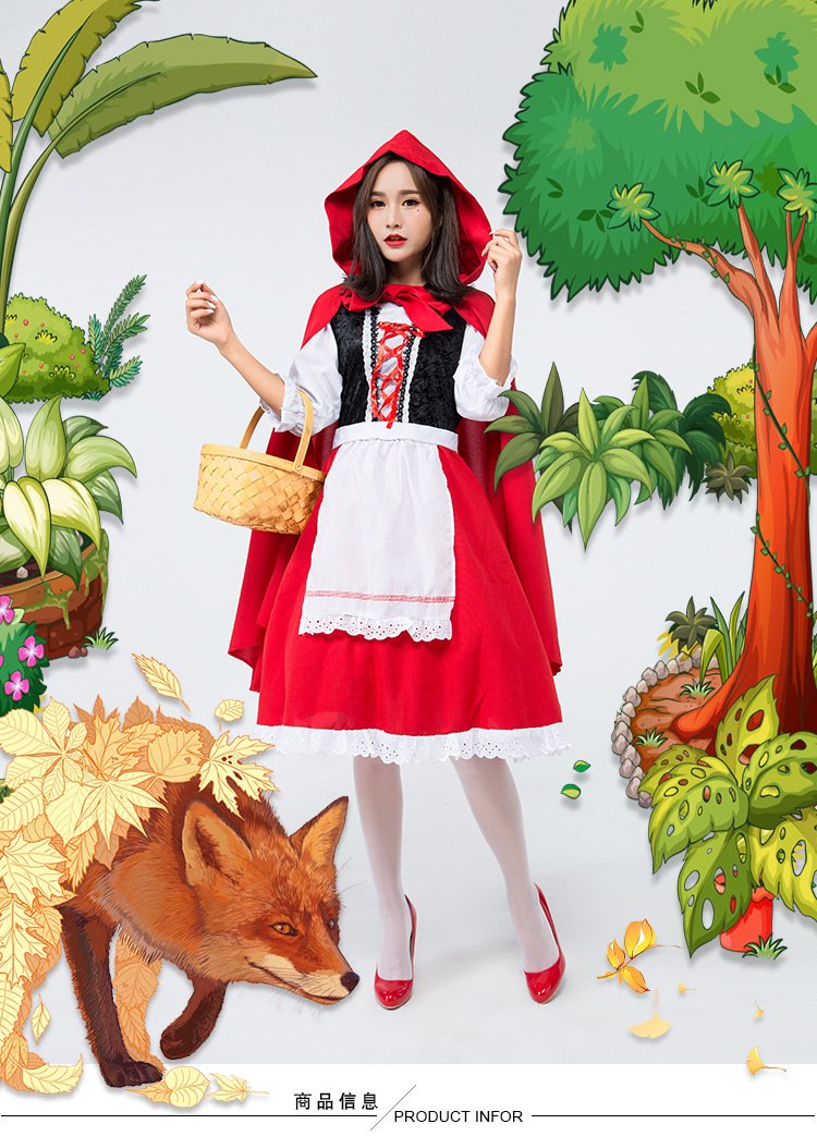 Halloween Little Red Riding Hood cosplay costume, red maid outfit, fairy tale adult stage play costume