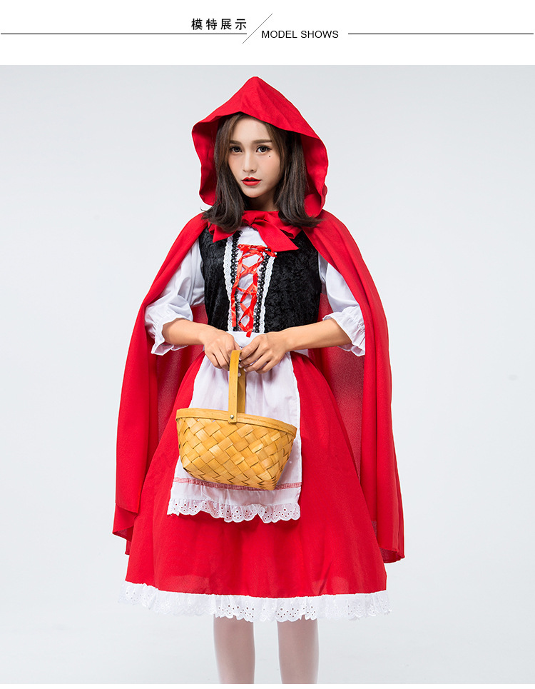 Halloween Little Red Riding Hood cosplay costume, red maid outfit, fairy tale adult stage play costume