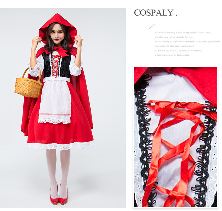 Halloween Little Red Riding Hood cosplay costume, red maid outfit, fairy tale adult stage play costume