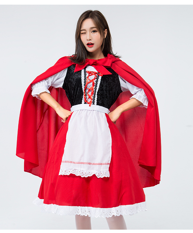 Halloween Little Red Riding Hood cosplay costume, red maid outfit, fairy tale adult stage play costume