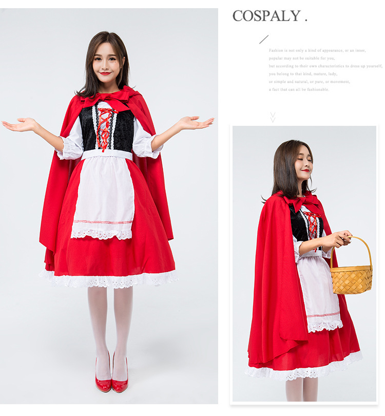 Halloween Little Red Riding Hood cosplay costume, red maid outfit, fairy tale adult stage play costume