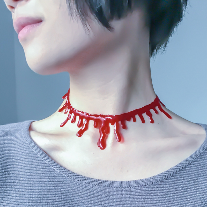 Halloween Creative Scar Necklace Red Realistic Necklace Red Flowing Liquid Choker A24